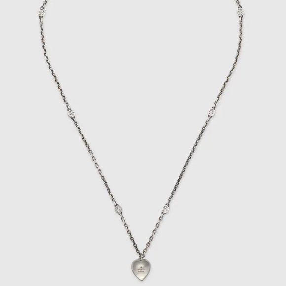 Gucci necklace interlocking heart red enamel silver chain logo print luxe cute - Picture 3 of 3